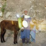 A man standing with donkeys